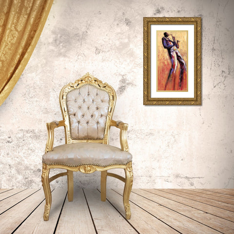 Sax Solo Gold Ornate Wood Framed Art Print with Double Matting by Stewart, Monica