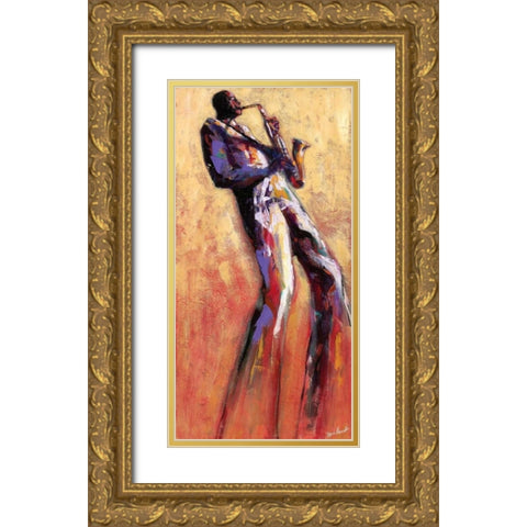 Sax Solo Gold Ornate Wood Framed Art Print with Double Matting by Stewart, Monica