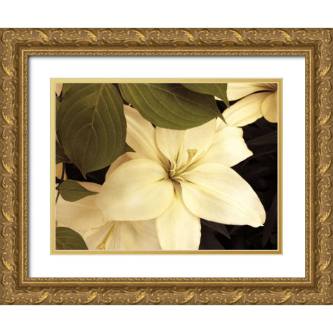 Lily and Leaves Gold Ornate Wood Framed Art Print with Double Matting by Swanson, Rebecca