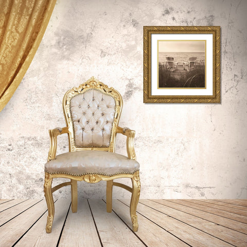 Beach Chairs Gold Ornate Wood Framed Art Print with Double Matting by Triebert, Christine