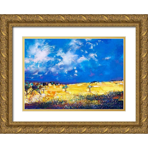 Canola Flowers Gold Ornate Wood Framed Art Print with Double Matting by Turton, John
