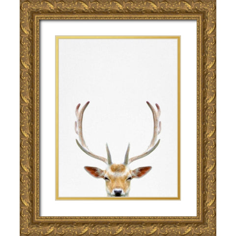Deer Gold Ornate Wood Framed Art Print with Double Matting by Tai Prints