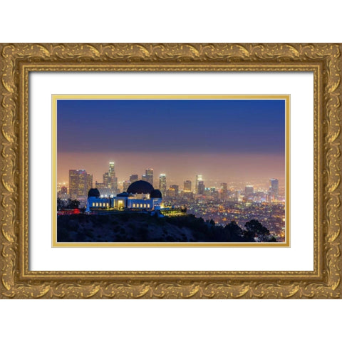L.A. Skyline with Griffith Observatory Gold Ornate Wood Framed Art Print with Double Matting by Toby Harriman Visuals