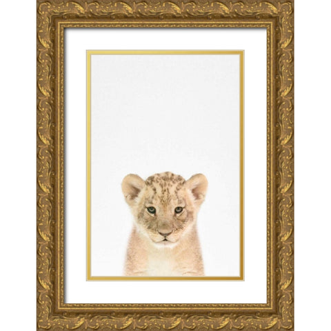 Baby Lion Gold Ornate Wood Framed Art Print with Double Matting by Tai Prints