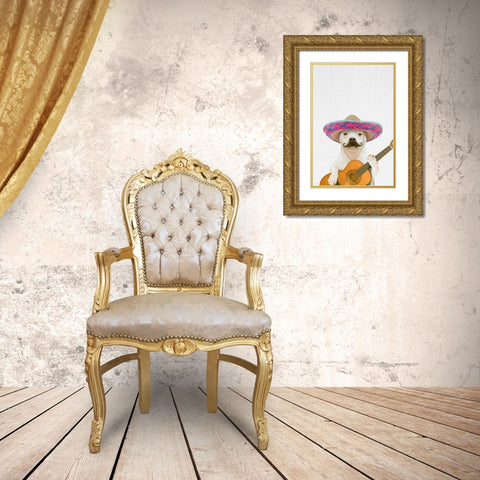 Dog Guitarist Gold Ornate Wood Framed Art Print with Double Matting by Tai Prints