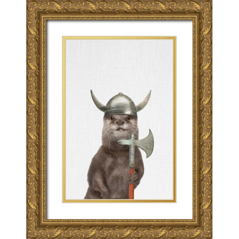 Otter Gold Ornate Wood Framed Art Print with Double Matting by Tai Prints