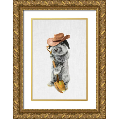 Rabbit Farmer Gold Ornate Wood Framed Art Print with Double Matting by Tai Prints