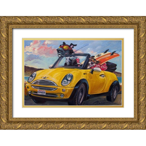 Sunup Surfdogs Gold Ornate Wood Framed Art Print with Double Matting by Townsend, Connie R.