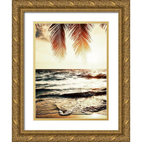 Night Beach Gold Ornate Wood Framed Art Print with Double Matting by Tai Prints
