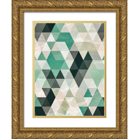 Triangle Pattern Gold Ornate Wood Framed Art Print with Double Matting by Tai Prints
