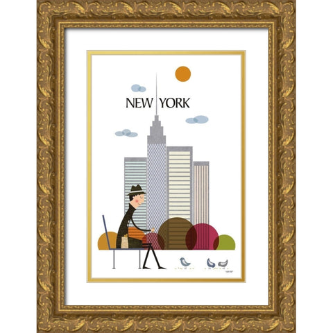 New York Gold Ornate Wood Framed Art Print with Double Matting by Tomas Design
