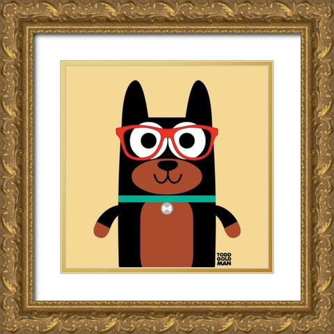 Bow Wow Doberman Gold Ornate Wood Framed Art Print with Double Matting by Todd Art