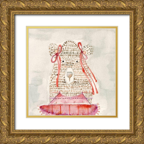 Ballerina Bear Gold Ornate Wood Framed Art Print with Double Matting by Timbrook, Natalie