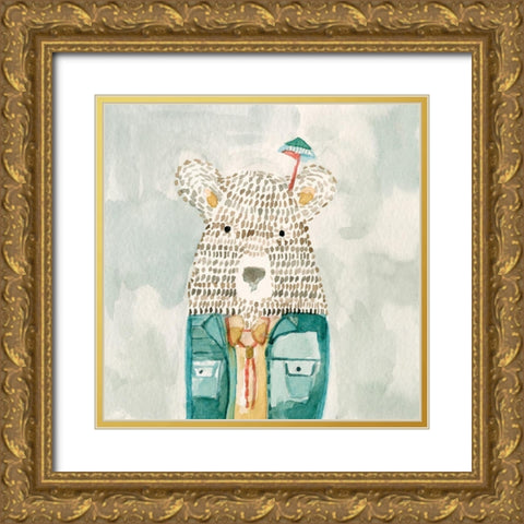 Mr. Bolo Bear Gold Ornate Wood Framed Art Print with Double Matting by Timbrook, Natalie