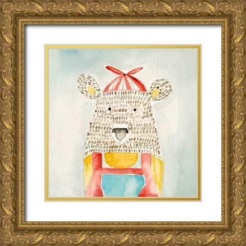 Deanie Beanie Bear Gold Ornate Wood Framed Art Print with Double Matting by Timbrook, Natalie