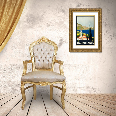 Italian Lakes Gold Ornate Wood Framed Art Print with Double Matting by Unknown