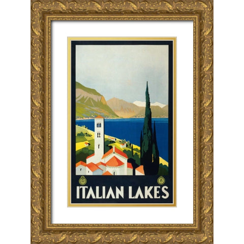 Italian Lakes Gold Ornate Wood Framed Art Print with Double Matting by Unknown