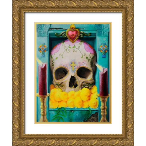 Calavera Gold Ornate Wood Framed Art Print with Double Matting by Valadez, Robert