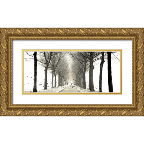 Birds Gold Ornate Wood Framed Art Print with Double Matting by Van de Goor, Lars