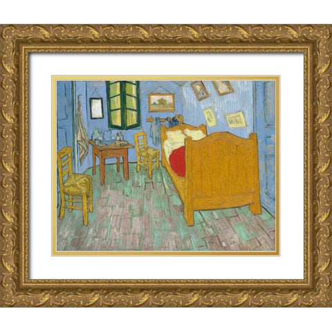 The Bedroom 1888 Gold Ornate Wood Framed Art Print with Double Matting by Van Gogh, Vincent