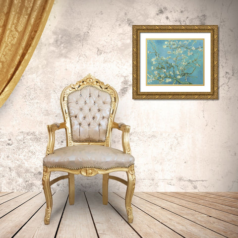 Almond Blossoms 1890 Gold Ornate Wood Framed Art Print with Double Matting by Van Gogh, Vincent