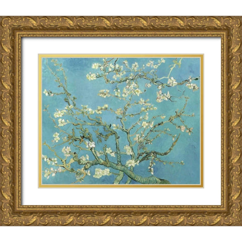 Almond Blossoms 1890 Gold Ornate Wood Framed Art Print with Double Matting by Van Gogh, Vincent