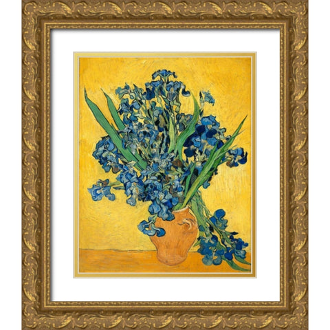 Irises 1890 Gold Ornate Wood Framed Art Print with Double Matting by Van Gogh, Vincent