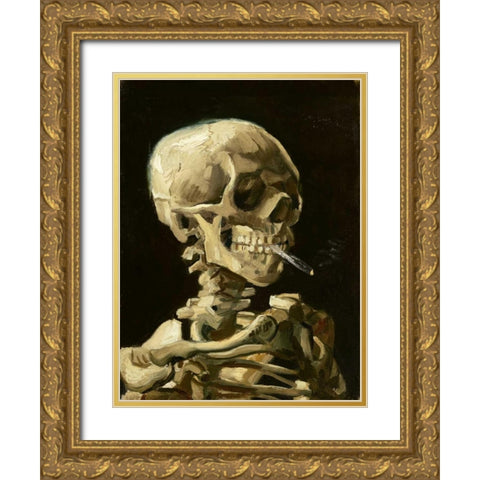 Skull with Burning Cigarette Gold Ornate Wood Framed Art Print with Double Matting by Van Gogh, Vincent