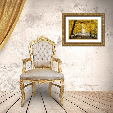 Bridge to Fall III Gold Ornate Wood Framed Art Print with Double Matting by Van de Goor, Lars