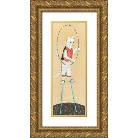Cat on Stilts Gold Ornate Wood Framed Art Print with Double Matting by Verhoeven, Judy