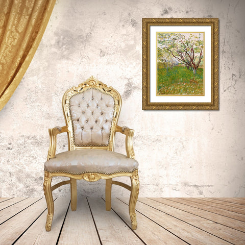 Van Gogh, VincentThe Flowering Orchard Gold Ornate Wood Framed Art Print with Double Matting by Van Gogh, Vincent