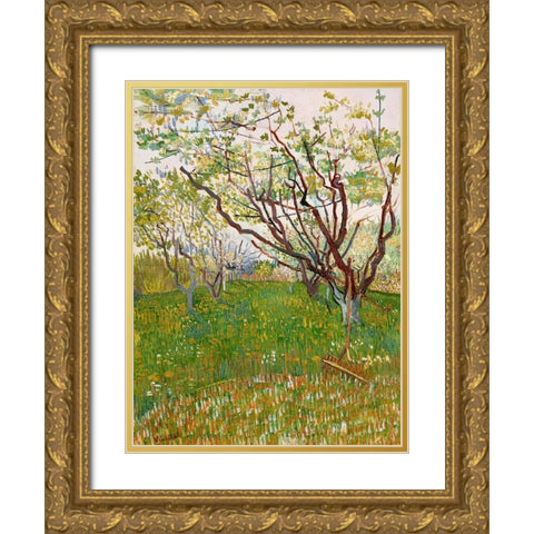 Van Gogh, VincentThe Flowering Orchard Gold Ornate Wood Framed Art Print with Double Matting by Van Gogh, Vincent