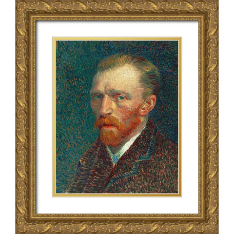 Self-Portrait Gold Ornate Wood Framed Art Print with Double Matting by Van Gogh, Vincent