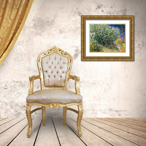 Lilac Bush Gold Ornate Wood Framed Art Print with Double Matting by Van Gogh, Vincent
