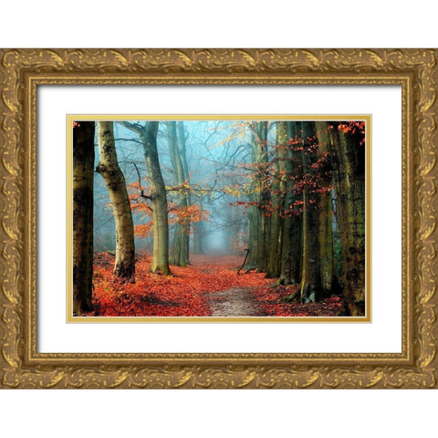 Bussum in Fall Gold Ornate Wood Framed Art Print with Double Matting by Van de Goor, Lars