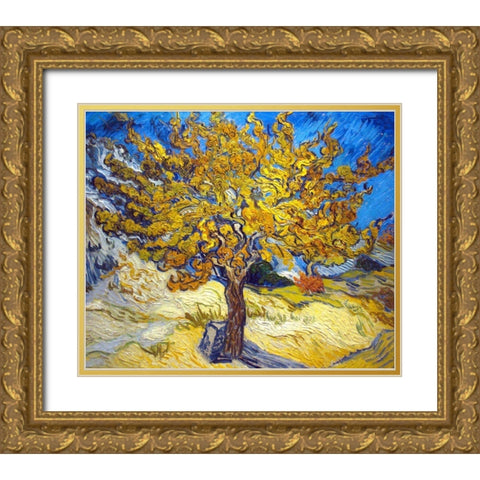 The Mulberry Tree Gold Ornate Wood Framed Art Print with Double Matting by Van Gogh, Vincent