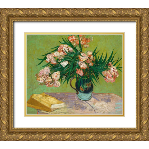 Oleanders, 1888 Gold Ornate Wood Framed Art Print with Double Matting by Van Gogh, Vincent