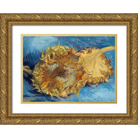 Sunflowers, 1887 Gold Ornate Wood Framed Art Print with Double Matting by Van Gogh, Vincent