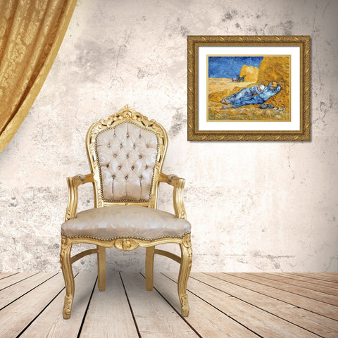 Noon - Rest from Work, 1891 Gold Ornate Wood Framed Art Print with Double Matting by Van Gogh, Vincent