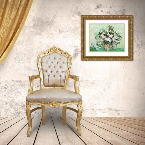 Roses, 1890 Gold Ornate Wood Framed Art Print with Double Matting by Van Gogh, Vincent
