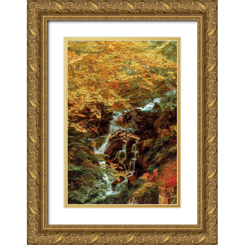 Hidden Waterfall Gold Ornate Wood Framed Art Print with Double Matting by Van de Goor, Lars