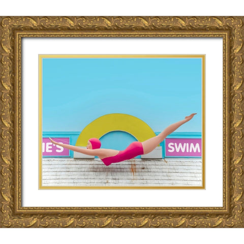 Diving Lady Gold Ornate Wood Framed Art Print with Double Matting by Vargas, Carlos