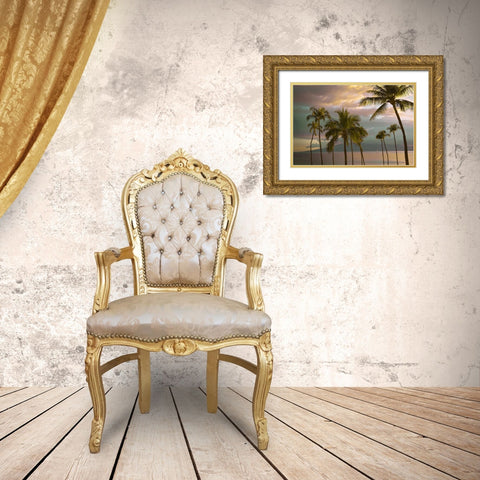 Hawaii Palm Sunset No. 1 Gold Ornate Wood Framed Art Print with Double Matting by Vargas, Carlos
