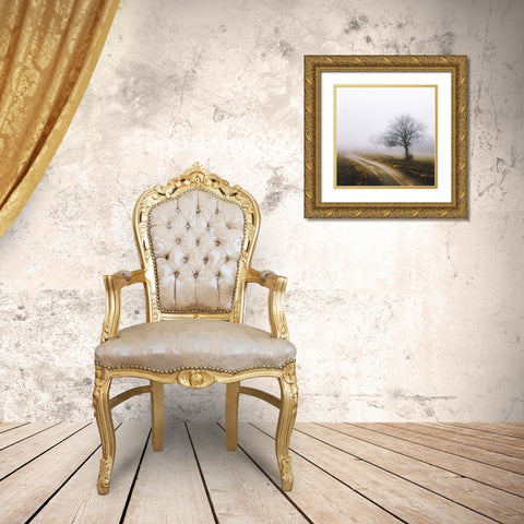 Lonely Tree In The Mist Gold Ornate Wood Framed Art Print with Double Matting by Vitomirov, Igor