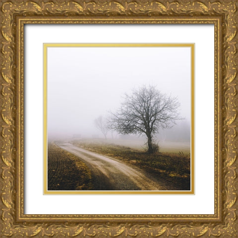 Lonely Tree In The Mist Gold Ornate Wood Framed Art Print with Double Matting by Vitomirov, Igor