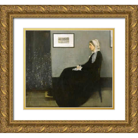 Whistlers Mother, 1871 Gold Ornate Wood Framed Art Print with Double Matting by Whistler, James Abbott McNeill