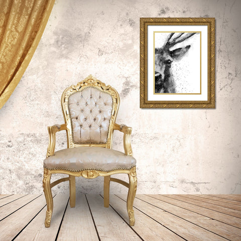 Deer At Attention Gold Ornate Wood Framed Art Print with Double Matting by Wong, Brandon