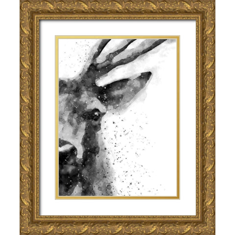 Deer At Attention Gold Ornate Wood Framed Art Print with Double Matting by Wong, Brandon