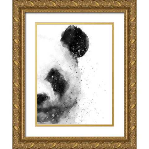 Panda At Attention Gold Ornate Wood Framed Art Print with Double Matting by Wong, Brandon