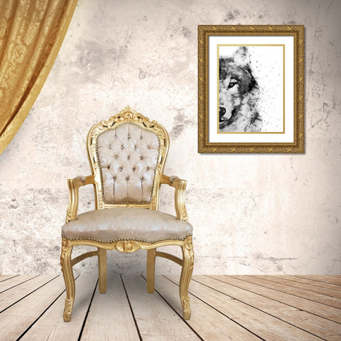 Wolf At Attention Gold Ornate Wood Framed Art Print with Double Matting by Wong, Brandon